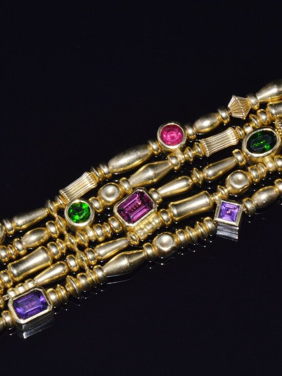 Designer Seidengang Natural Tourmaline Amethst Garnet 18K Solid Gold Bracelet - Picture 6 of 14